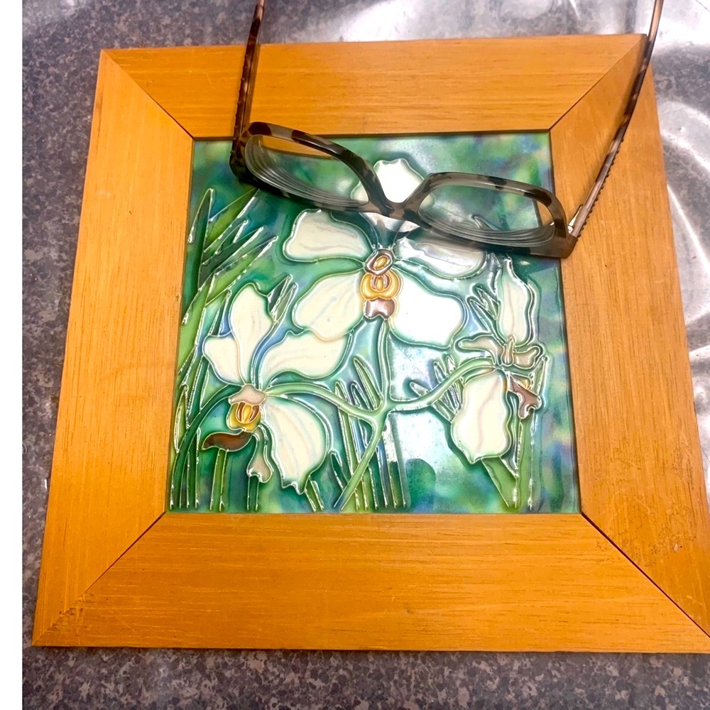 RARE - 🟩Orchid RAISED Orchid Enamel Framed Ceramic Tile -